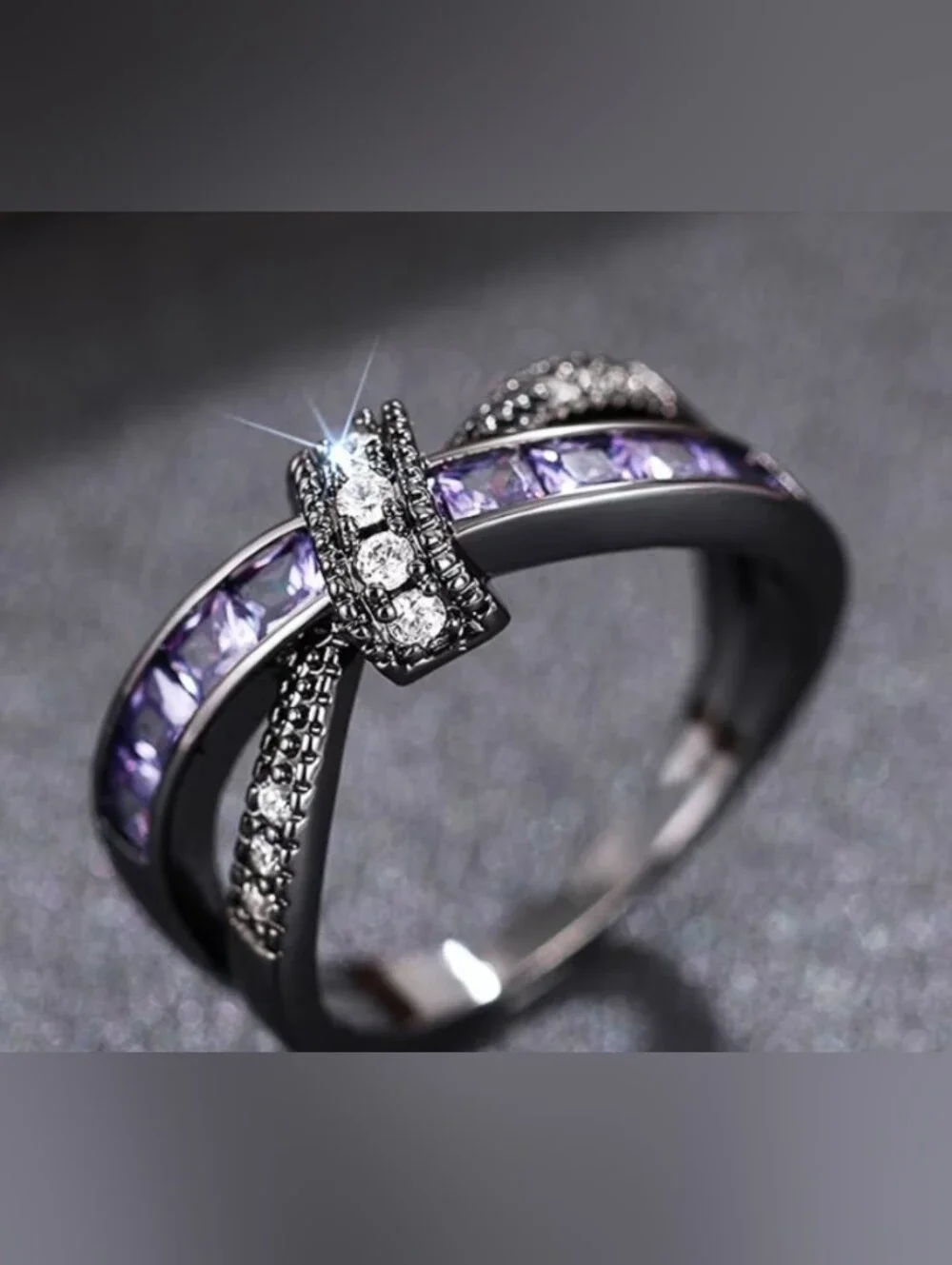 $8 Each Or Bundle 5/$20 Elegant Purple Crisscross Ring with Sparkling Accents